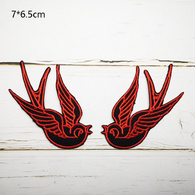 Ζευγάρι μπαλώματα Phenix Birds Azure Blue Pink Gold Κεντημένες Απλικέ