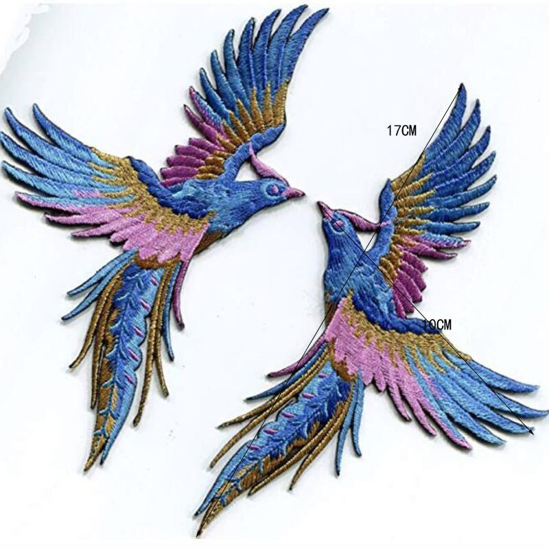 Ζευγάρι μπαλώματα Phenix Birds Azure Blue Pink Gold Κεντημένες Απλικέ