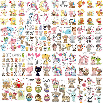 Iron on Cute Animal Patches Set for Kids Clothing DIY T-shirt Applique Heat Transfer Vinyl Unicorn Patch Stickers Thermal Press