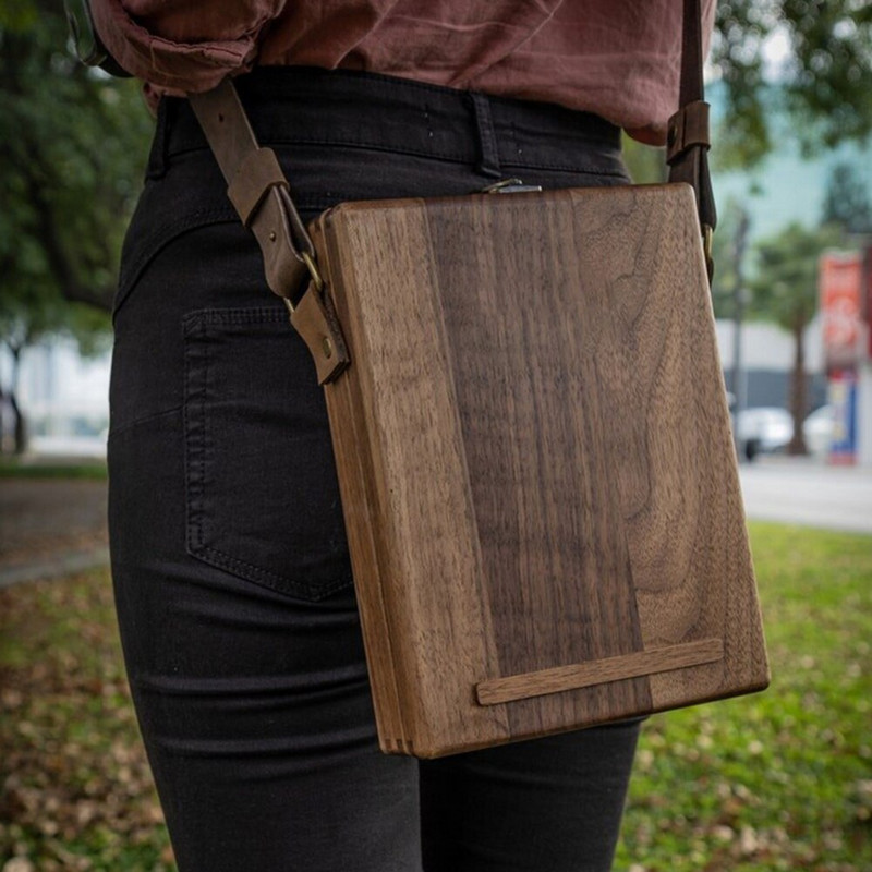 Nešiojamas eskizų kuprinėlis Piešinių laikymas pečių krepšys Tapyba Rašymo stovas Rašikliai Knygų laikiklis Retro medinis nešiojimo dėklas Meno reikmenys