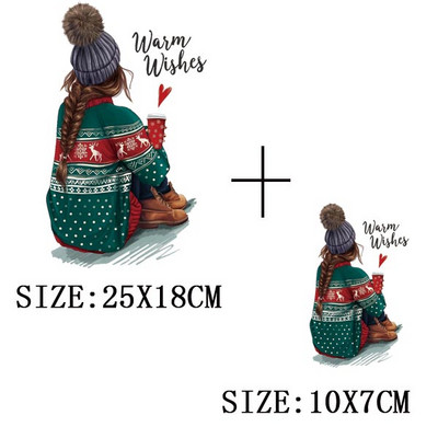 Χριστουγεννιάτικα μπαλώματα για ρούχα DIY Αυτοκόλλητο για μεταφορά θερμότητας πλενόμενο σίδερο σε μπάλωμα Μπλουζάκι με κουκούλα Christmas Girl Deer Απλικέ