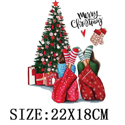 Χριστουγεννιάτικα μπαλώματα για ρούχα DIY Αυτοκόλλητο για μεταφορά θερμότητας πλενόμενο σίδερο σε μπάλωμα Μπλουζάκι με κουκούλα Christmas Girl Deer Απλικέ