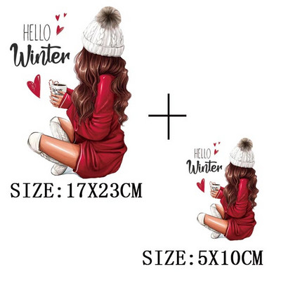 Χριστουγεννιάτικα μπαλώματα για ρούχα DIY Αυτοκόλλητο για μεταφορά θερμότητας πλενόμενο σίδερο σε μπάλωμα Μπλουζάκι με κουκούλα Christmas Girl Deer Απλικέ