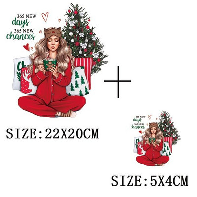 Χριστουγεννιάτικα μπαλώματα για ρούχα DIY Αυτοκόλλητο για μεταφορά θερμότητας πλενόμενο σίδερο σε μπάλωμα Μπλουζάκι με κουκούλα Christmas Girl Deer Απλικέ