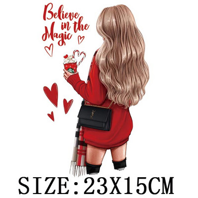 Χριστουγεννιάτικα μπαλώματα για ρούχα DIY Αυτοκόλλητο για μεταφορά θερμότητας πλενόμενο σίδερο σε μπάλωμα Μπλουζάκι με κουκούλα Christmas Girl Deer Απλικέ