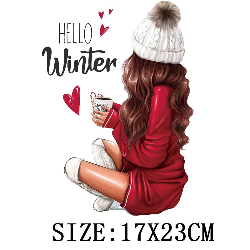 Χριστουγεννιάτικα μπαλώματα για ρούχα DIY Αυτοκόλλητο για μεταφορά θερμότητας πλενόμενο σίδερο σε μπάλωμα Μπλουζάκι με κουκούλα Christmas Girl Deer Απλικέ