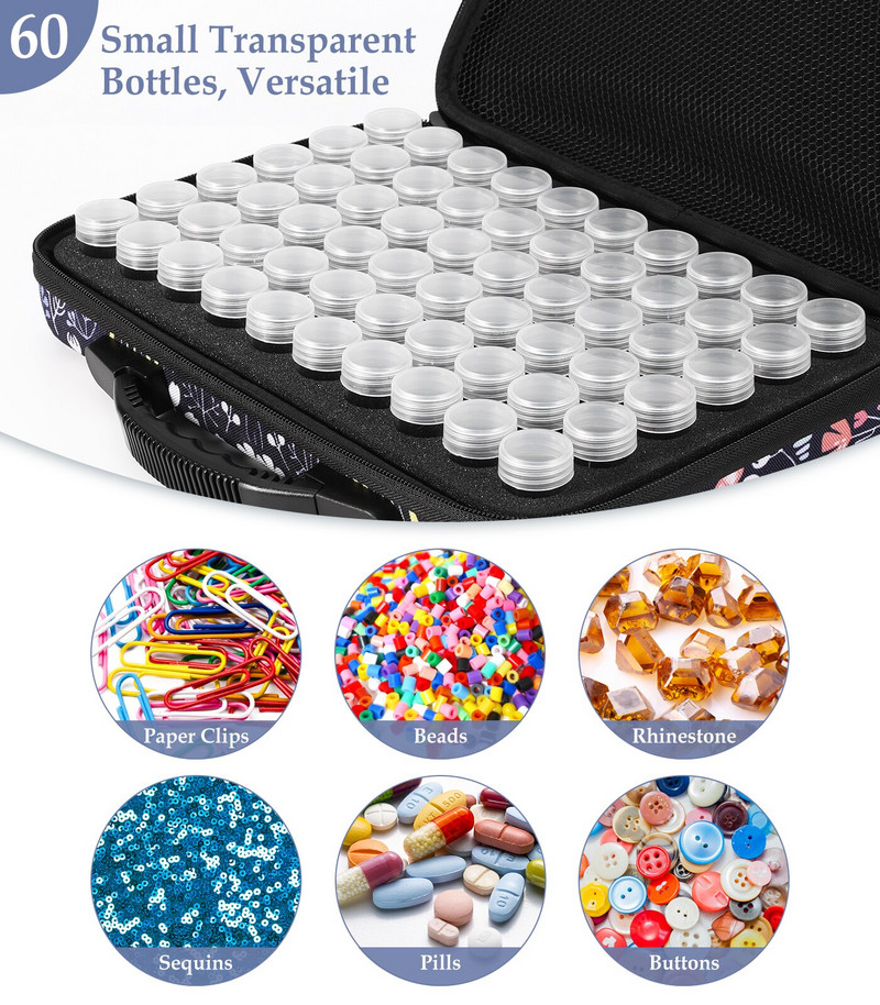 Εμπορευματοκιβώτια αποθήκευσης ζωγραφικής με διαμάντια, αξεσουάρ για κέντημα διαμαντιών 60 θέσεων, κιτ εργαλείων οργάνωσης χάντρες κοσμημάτων αντικραδασμικά