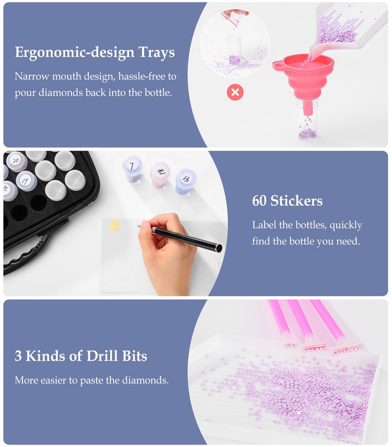 Εμπορευματοκιβώτια αποθήκευσης ζωγραφικής με διαμάντια, αξεσουάρ για κέντημα διαμαντιών 60 θέσεων, κιτ εργαλείων οργάνωσης χάντρες κοσμημάτων αντικραδασμικά
