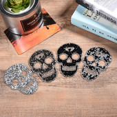 Αυτοκόλλητο Balck Silver Red Skull Diamond Sequin Patches για σίδερο ρούχων σε ρούχα μεταφοράς Απλικές σήμα ρίγες
