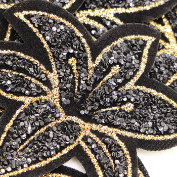 5 τμχ/παρτίδα 6 εκ. Glitter Black Flower Patch DIY Iron On Stickers for Sweater φόρεμα πουκάμισο ράψιμο υφασμάτινο απλικέ Χειροποίητο σήμα