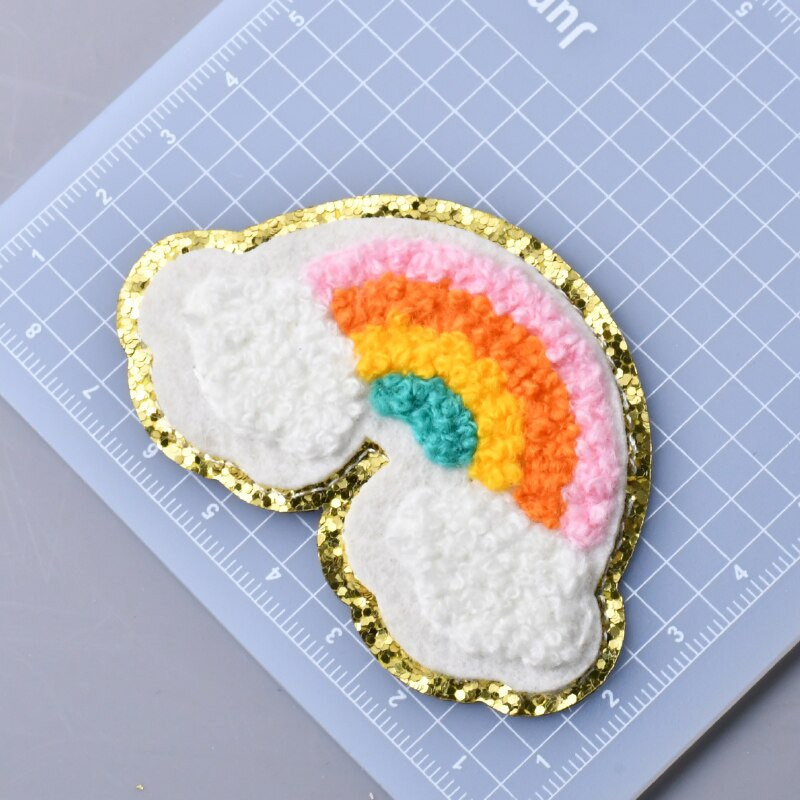 5 buc./lot Calcat pe Patch-uri Autocolant pentru haine Star Smiles Curcubeu Fulger Avion Heat Press Applique Chenille Broderie