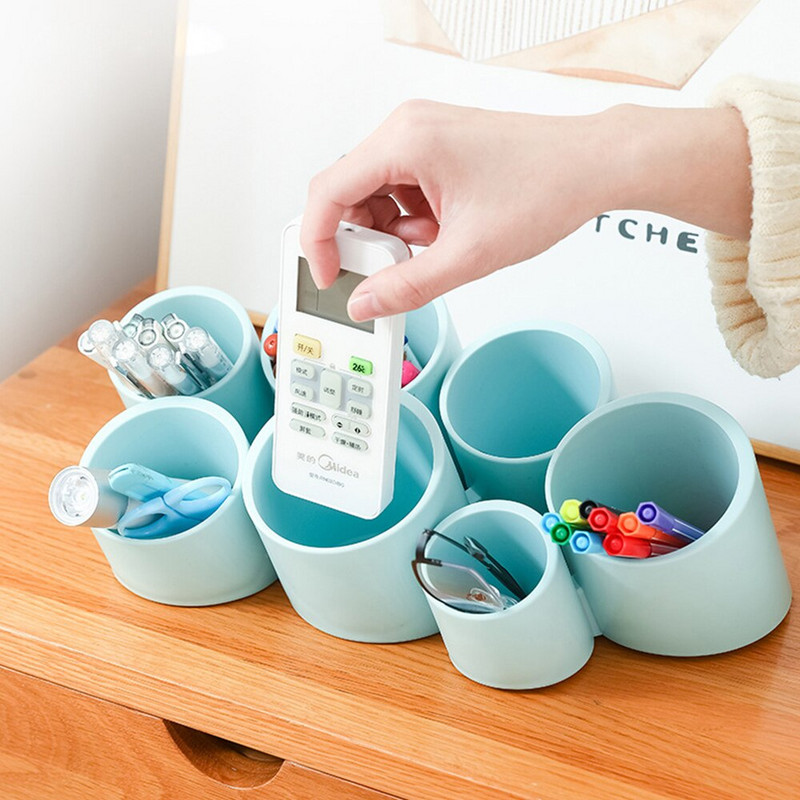 Seitse loomingulise pliiatsihoidjaga harjaga kombineeritud lauaarvuti hoiukasti kaunistus multifunktsionaalset õpilaste kirjatarvete tarvikuid