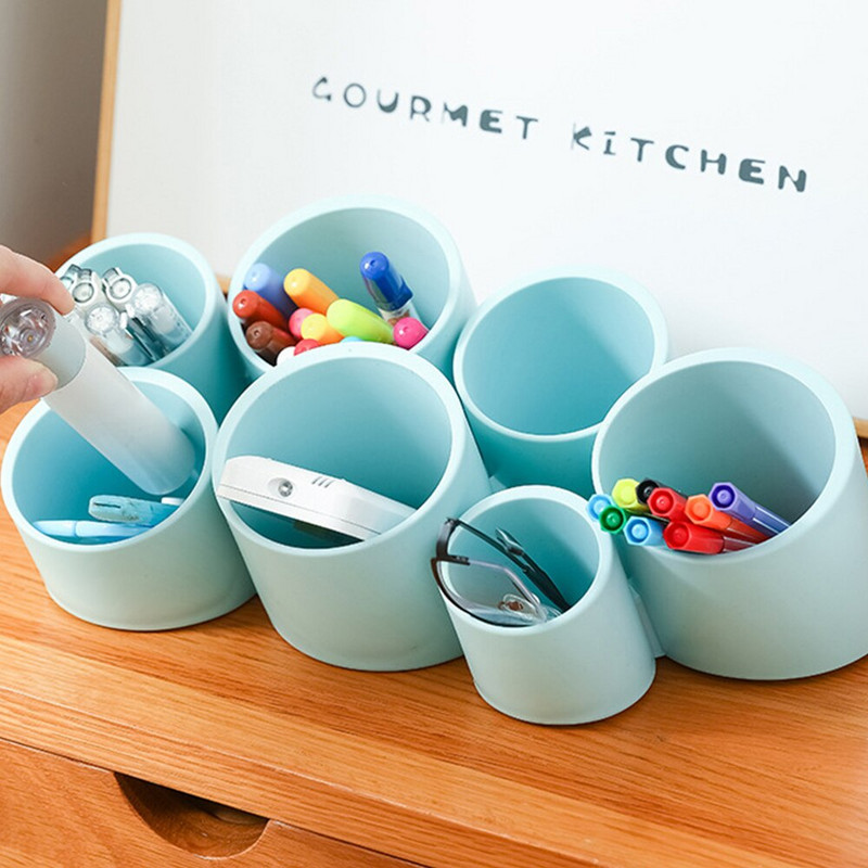 Seitse loomingulise pliiatsihoidjaga harjaga kombineeritud lauaarvuti hoiukasti kaunistus multifunktsionaalset õpilaste kirjatarvete tarvikuid