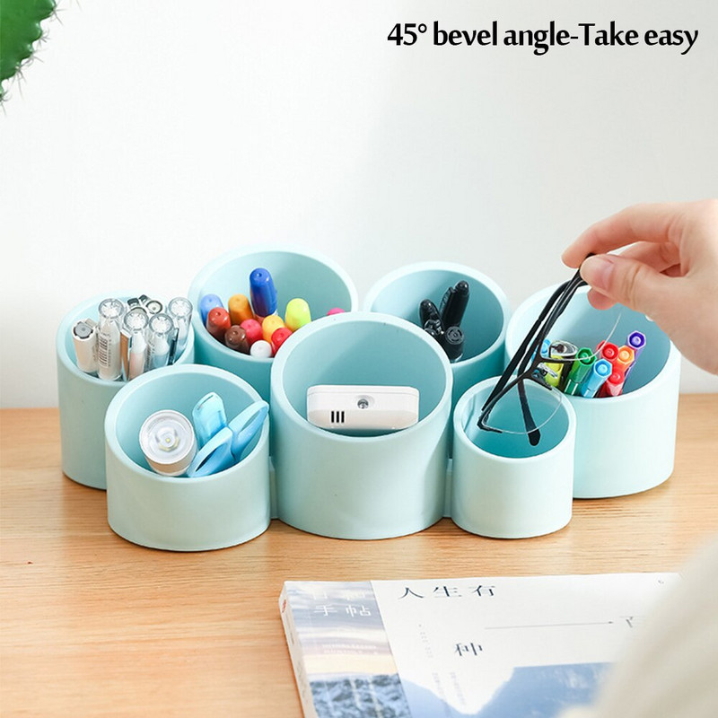 Seitse loomingulise pliiatsihoidjaga harjaga kombineeritud lauaarvuti hoiukasti kaunistus multifunktsionaalset õpilaste kirjatarvete tarvikuid