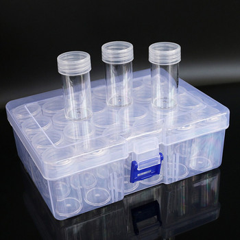 Бутилки за съхранение на кристали Кръгли пластмасови контейнери за бижута Празни органайзери за мъниста за нокти, 24 бр. с държач