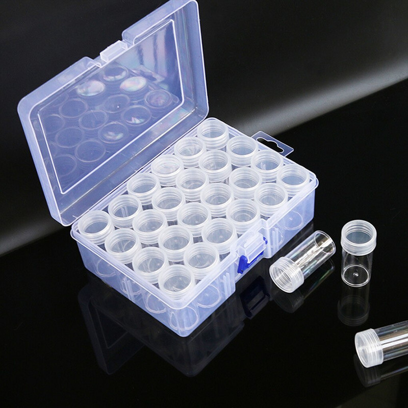 Μπουκάλια αποθήκευσης Rhinestone Στρογγυλά Πλαστικά Δοχεία κοσμημάτων Άδεια Nail Art Bead Organizers Κουτιά 24τμχ με θήκη