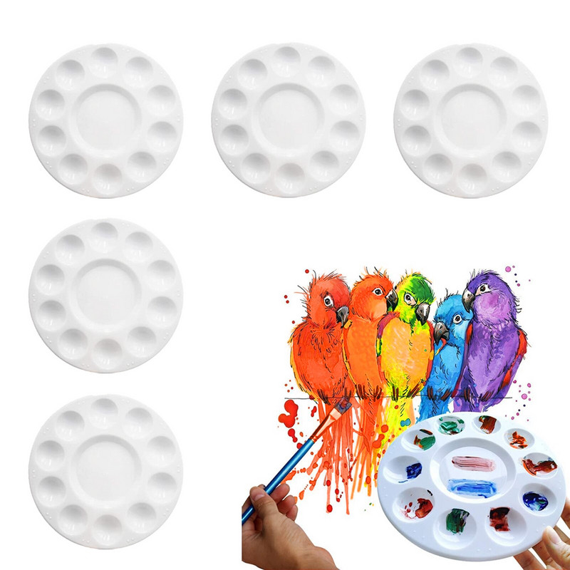 5/10 vnt Apvalių dažų padėklų paletė Baltų dažų padėklai Akvarelės paletės įrankis Lengvai valomas dažymo reikmenys Daugkartinis dažų padėklas