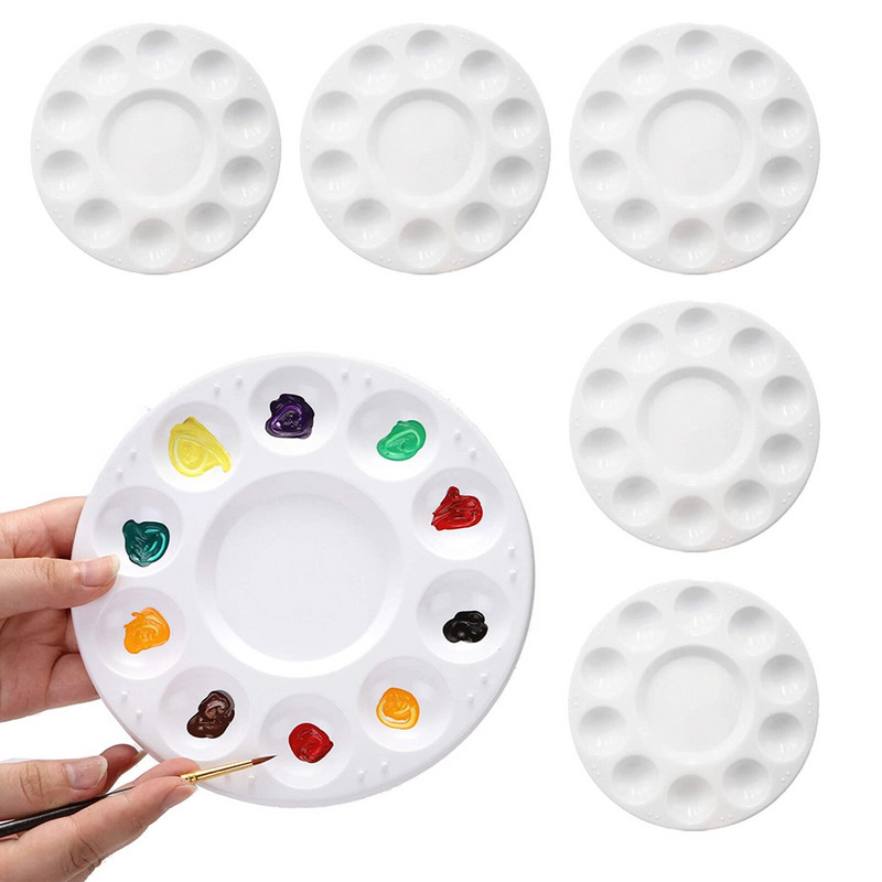 5/10 vnt Apvalių dažų padėklų paletė Baltų dažų padėklai Akvarelės paletės įrankis Lengvai valomas dažymo reikmenys Daugkartinis dažų padėklas