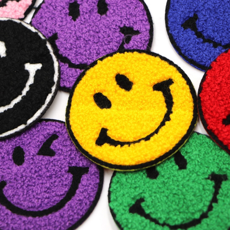 5 бр./лот усмивка кръгли лепенки кърпа шенилна бродерия дреха апликация ютия върху кръпка за облекло консумативи украса аксесоари