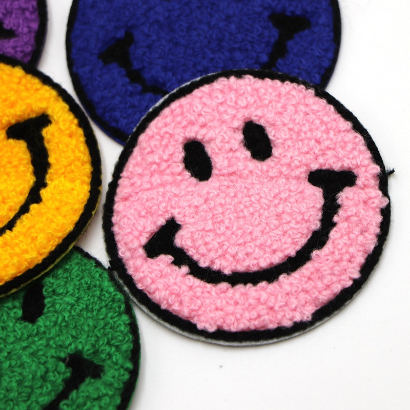 5 бр./лот усмивка кръгли лепенки кърпа шенилна бродерия дреха апликация ютия върху кръпка за облекло консумативи украса аксесоари