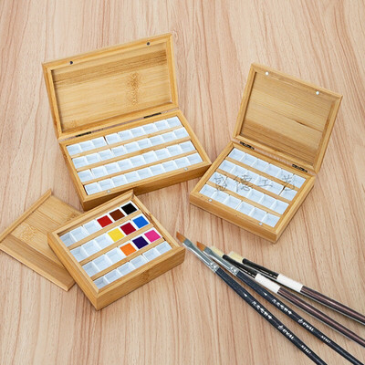 Watercolor Paint Sub Packaging Box Wood Storage Box Watercolor Travel Box Oil Painting Moisturizing Box  Painting Supplies