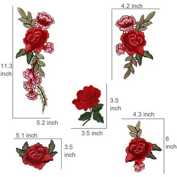 Κόκκινο τριαντάφυλλο λουλούδι μπάλωμα Ράψτε σε υφασμάτινο σήμα Κεντημένο λουλουδάτο απλικέ Διακοσμητικά μπαλώματα Scrapbooking