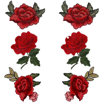Кръпка с цветя от червена роза, зашита значка от плат, бродирана флорална апликация, декоративни лепенки, скрапбукинг