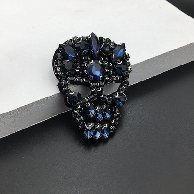 Υψηλής ποιότητας τρισδιάστατα χειροποίητα στρας με χάντρες Μπαλώματα κρανίου για ρούχα Biker Jeans Μαύρα πανκ κεντήματα απλικέ Διακριτικά ρίγες