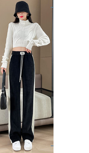 Pantaloni casual de dama cu piping