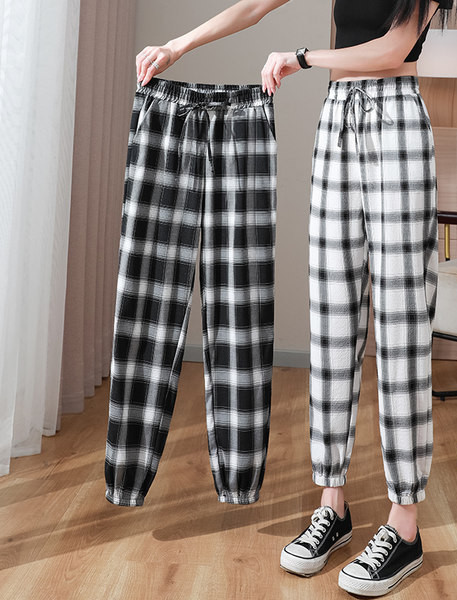 Naiste vabaaja ruudulised nöörpüksid