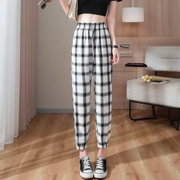 Naiste vabaaja ruudulised nöörpüksid