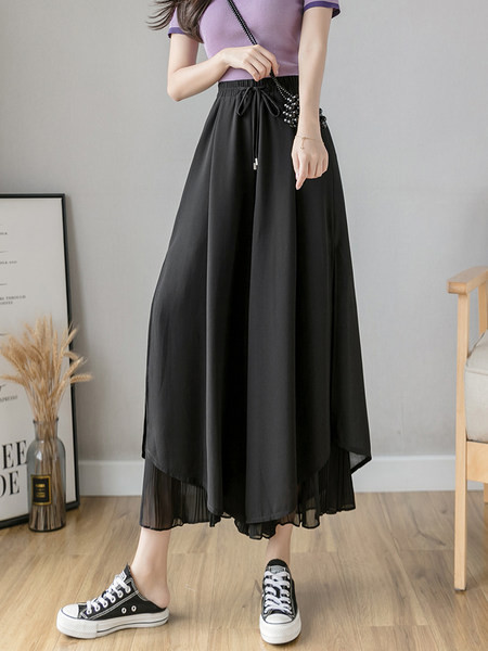 Moteriškos plačios kelnės su raišteliais