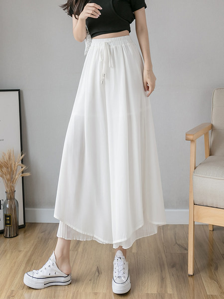 Moteriškos plačios kelnės su raišteliais