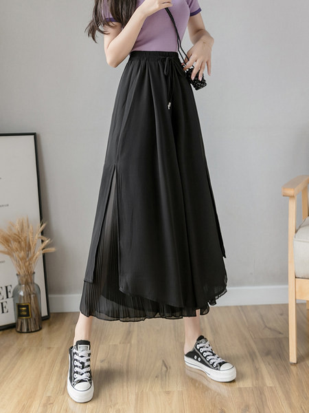 Moteriškos plačios kelnės su raišteliais