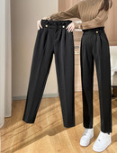 Pantaloni casual dama cu talie inalta cu nasturi