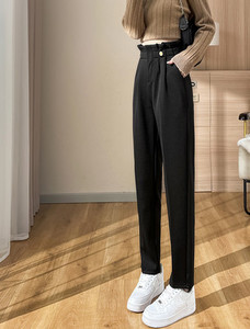 Pantaloni casual dama cu talie inalta cu nasturi