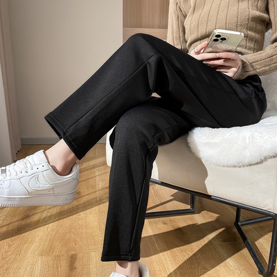 Pantaloni casual dama cu talie inalta cu nasturi