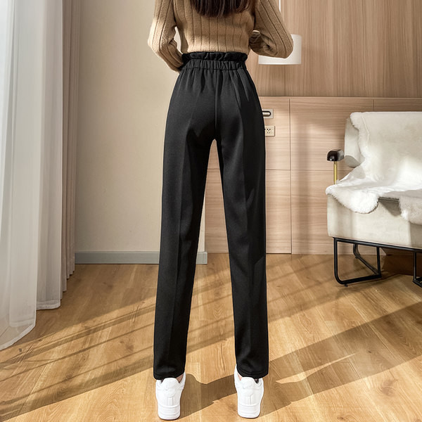 Pantaloni casual dama cu talie inalta cu nasturi