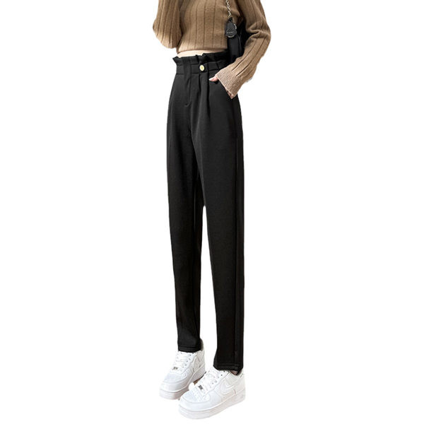 Pantaloni casual dama cu talie inalta cu nasturi