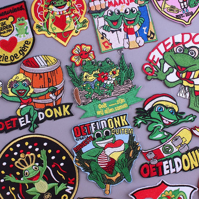 Cartoon Frog Patch Oeteldonk Emblem Patches For Clothing Ironing Applications DIY Frog Carnival for Netherland Iron On Patches