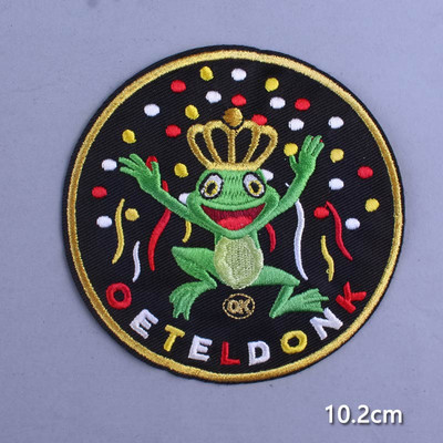 Multifilmi konnaplaaster Oeteldonki embleemplaastrid rõivaste triikimisrakenduste jaoks. DIY Frog Carnival Hollandis triikimisplaastrid