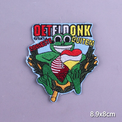 Multifilmi konnaplaaster Oeteldonki embleemplaastrid rõivaste triikimisrakenduste jaoks. DIY Frog Carnival Hollandis triikimisplaastrid
