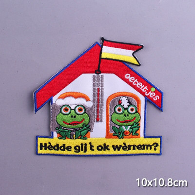 Multifilmi konnaplaaster Oeteldonki embleemplaastrid rõivaste triikimisrakenduste jaoks. DIY Frog Carnival Hollandis triikimisplaastrid