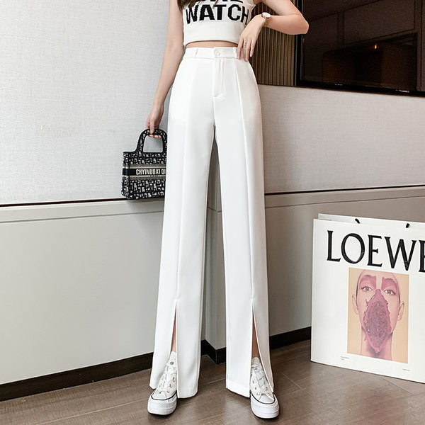 Naiste elegantsed lõhiku ja kõrge vöökohaga püksid