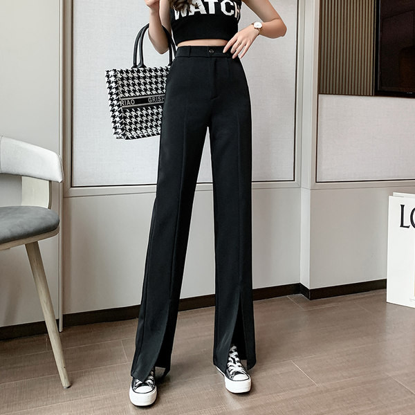 Naiste elegantsed lõhiku ja kõrge vöökohaga püksid