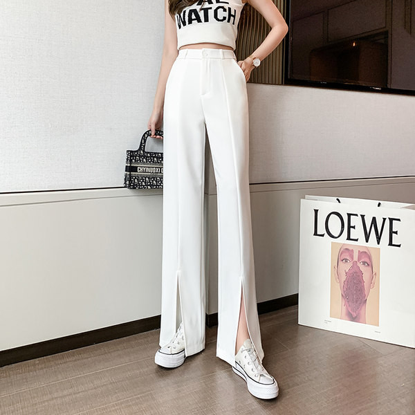 Naiste elegantsed lõhiku ja kõrge vöökohaga püksid