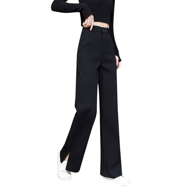 Naiste vabaaja kõrge vöökohaga lõhikuga püksid