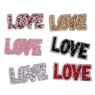 Letter Patch Πανί LOVE Rhinestone Iron on Letters Diy Patch Cute απλικέ Ρούχα μπαλώματα για μεταφορές ρούχων για ρούχα