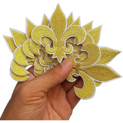 10 τεμ Gold Fleur De Lis Patch Iron On Embroidered Patches Appliques Embroidery Needlecraft Project 2.6"x3"