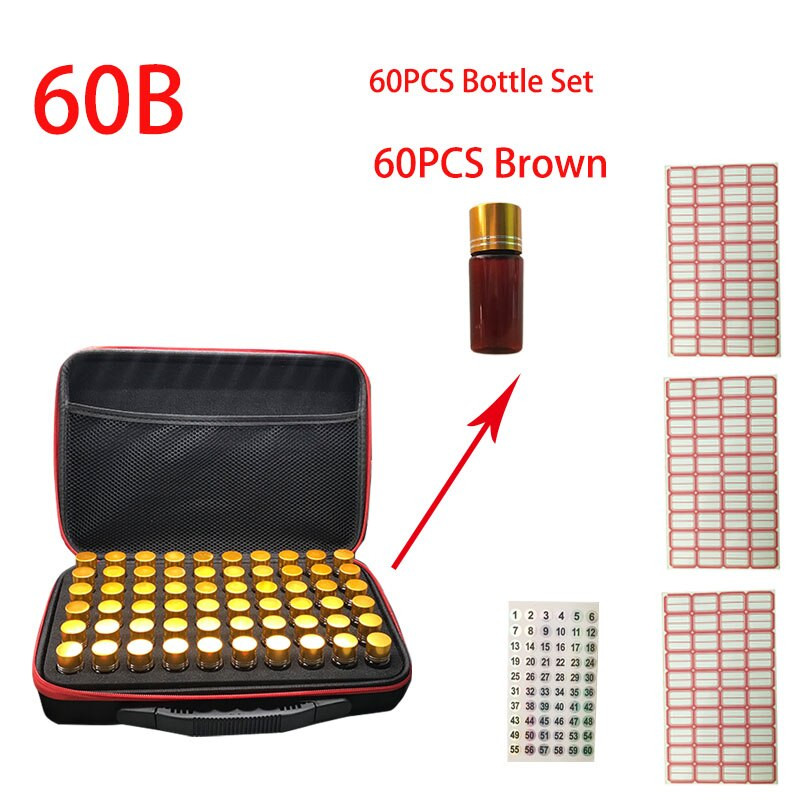 60 tk pudeliteemantvärvimiskottide komplektid kvaliteetse vedelikuga suletud pudeli tasuta kohaletoimetamise kleebis eeterlike õlide vedela pulbri karp